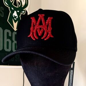 AMIRI Black Hat with Vibrant Red Emblem